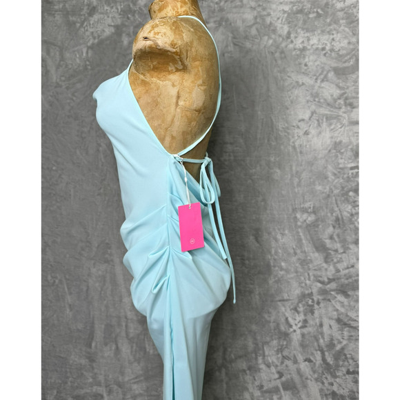 Amanda Uprichard Dress Womens XS Light Blue Drape Neck Ruched Side Tie Back NEW - Picture 4 of 8